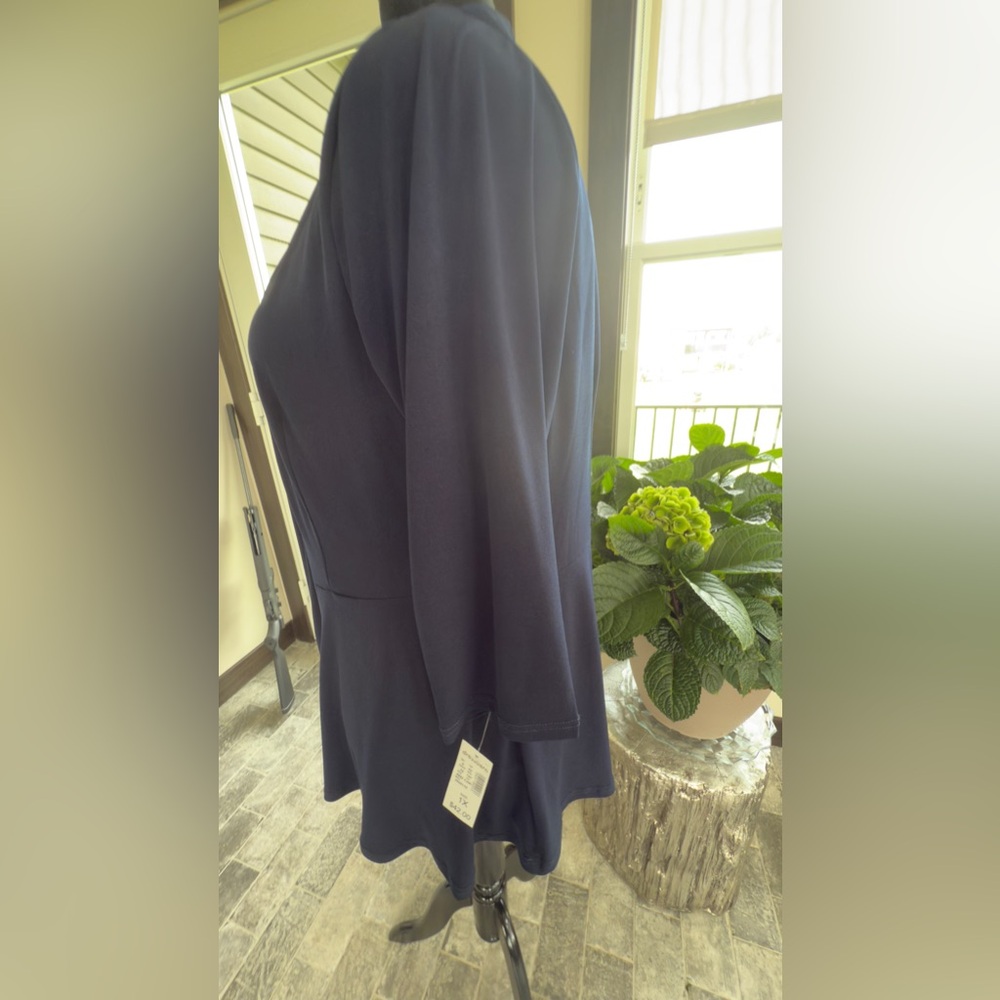 Roz & Ali Navy Blue Open Front Stretch Knit Cardigan - Picture 2 of 8